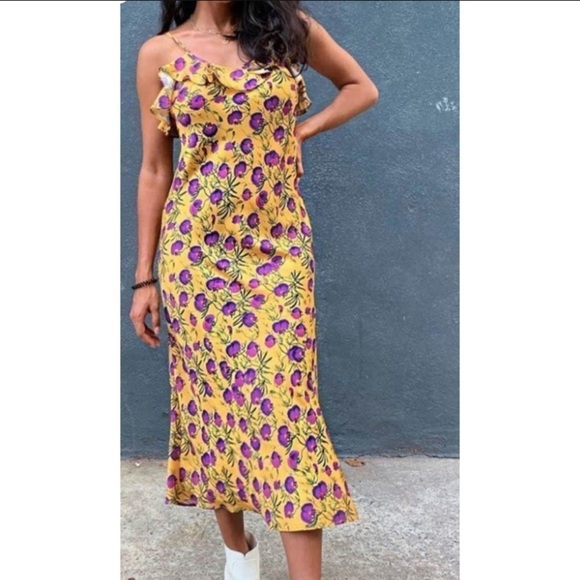 DELFI Collective Savannah Slip Yellow Purple Floral Dress - Picture 2 of 13